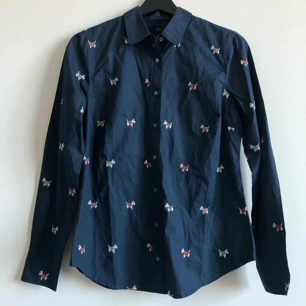 J.Crew Dog Emborided Slim Shirt
